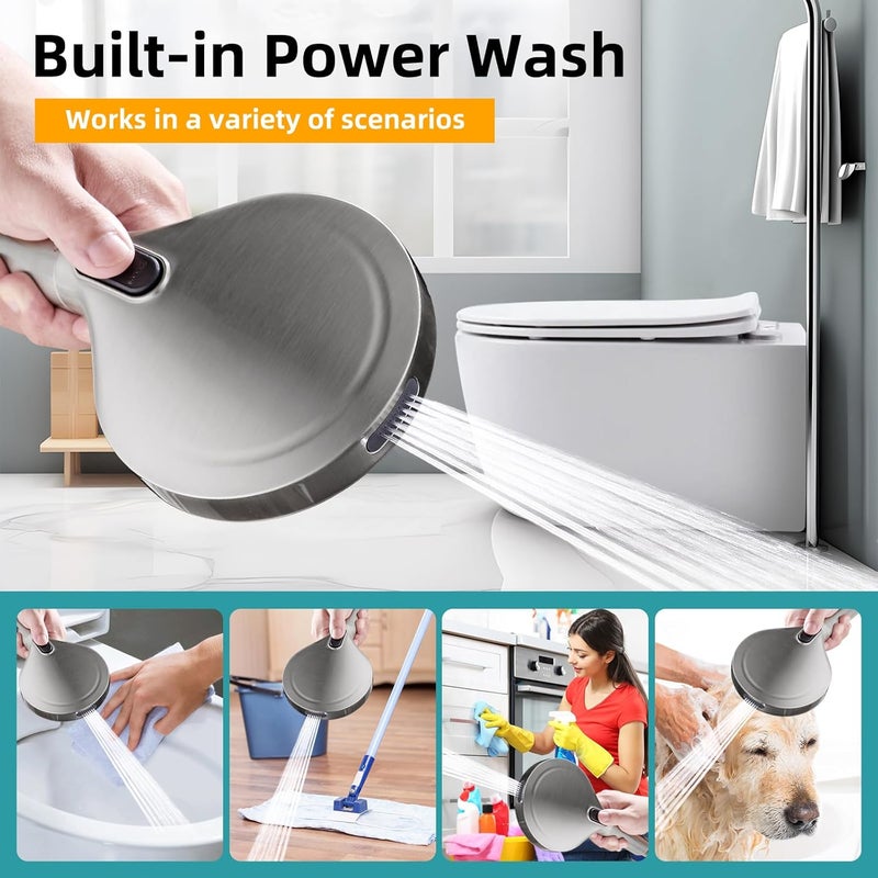 Cobbe Handheld Shower Head with Filter, High Pressure 9 Spray Mode Showerhead Built-in Power Wash with Hose, Bracket and Water Softener for Hard Water Remove Chlorine, Brushed Nickel - Image 4